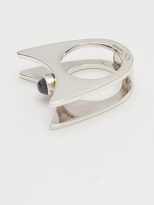 Hannelore Gabriel Jewelry H Gabriel Sterling & Labradorite Modernist Split Level Cocktail Ring Circa 1980s