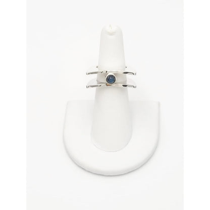 Hannelore Gabriel Jewelry H Gabriel Sterling &amp; Labradorite Modernist Split Level Cocktail Ring Circa 1980s