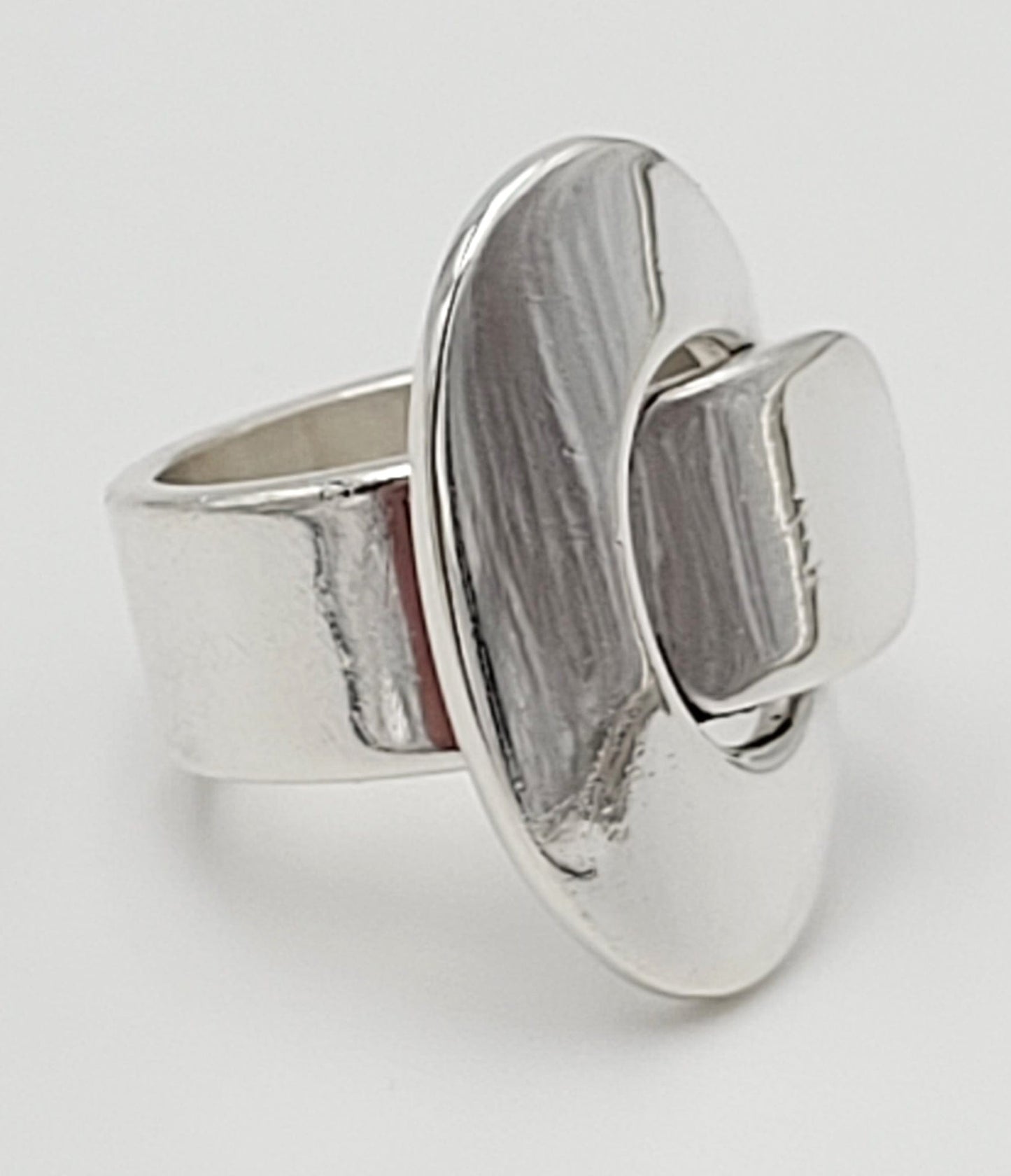 Hans Hansen Jewelry RARE Danish Hans Hansen Large Sterling Modernist Wrap Buckle Cocktail Ring 1940's