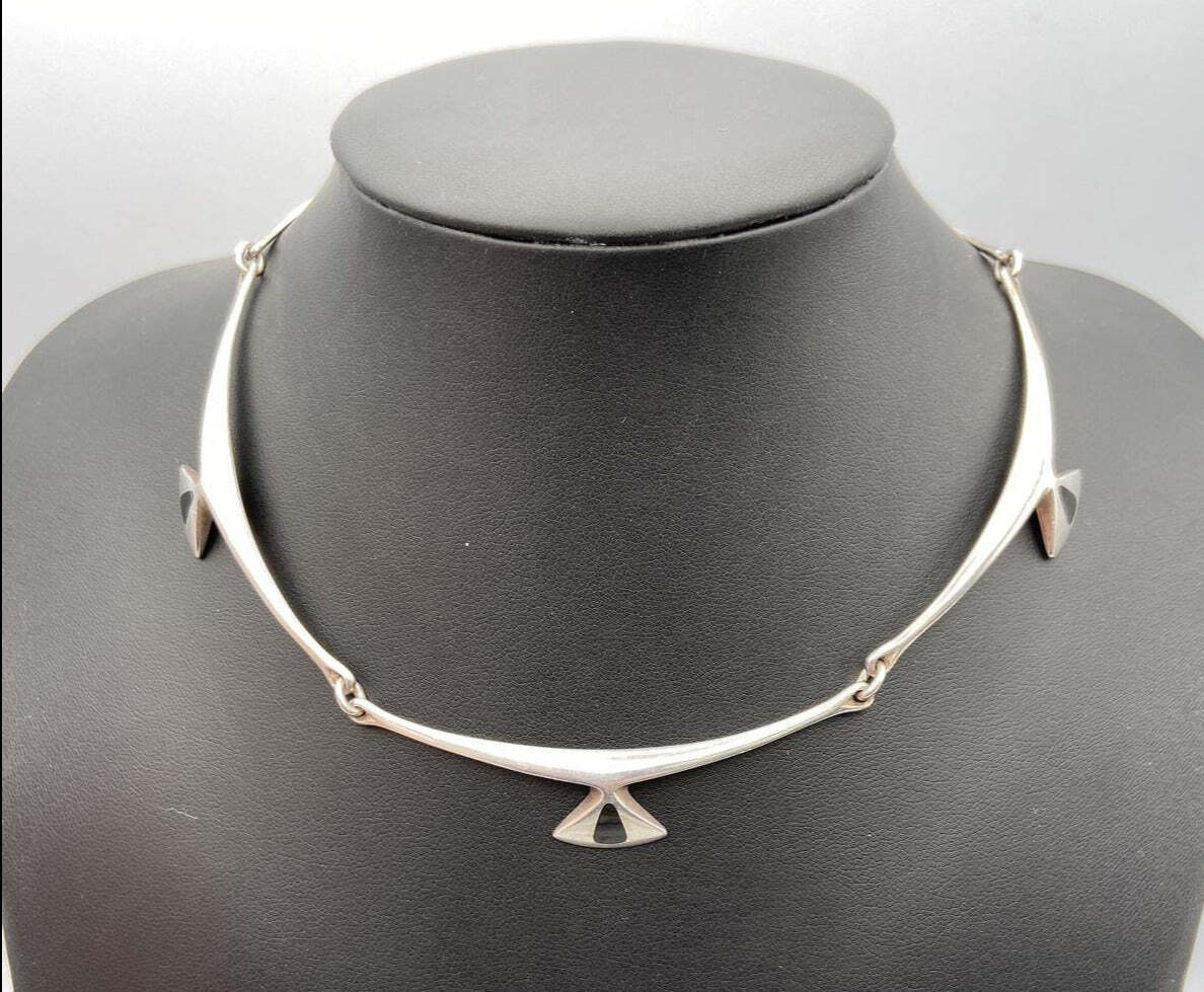 Hans Hansen Jewelry Very RARE Hans Hansen Denmark Modernist Sterling Enamel Necklace 1960s