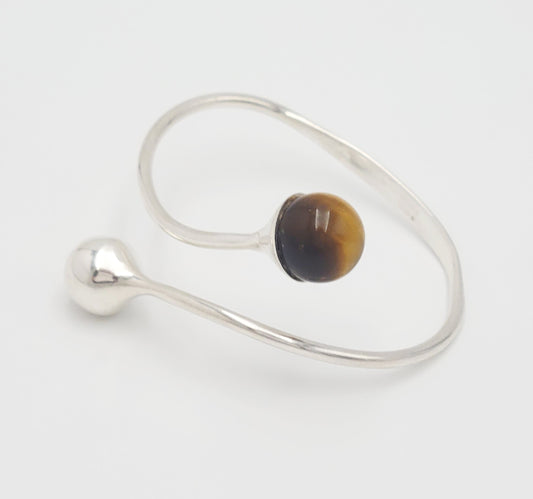 Henning Ulrichsen Jewelry Danish Henning Ulrichsen Modernist Sterling Tiger's Eye Bypass Bangle 1960s