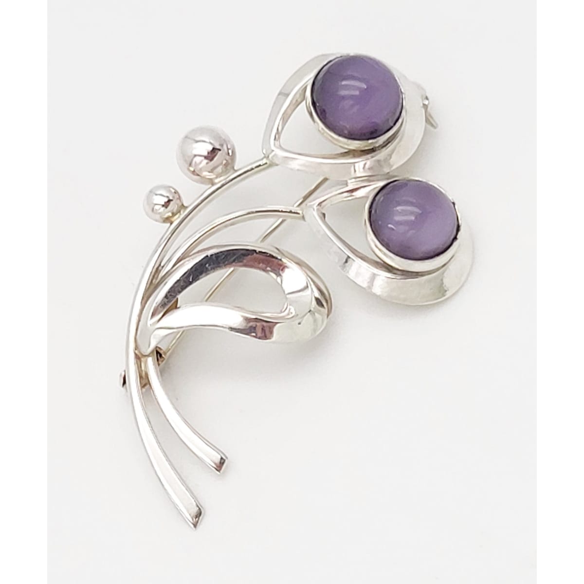 Hermann Siersbol Jewelry Danish Designer Hermann Siersbol Sterling &amp; Amethyst Art Deco Floral Brooch 1950s