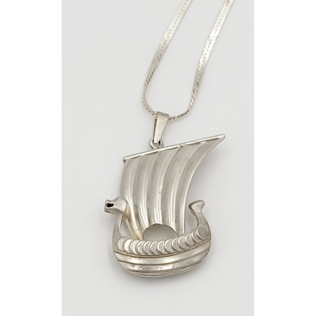 Vintage Danish Hermann Siersbol Sterling Viking Longboat Pendant Necklace 1950s - Trendy MCM Home