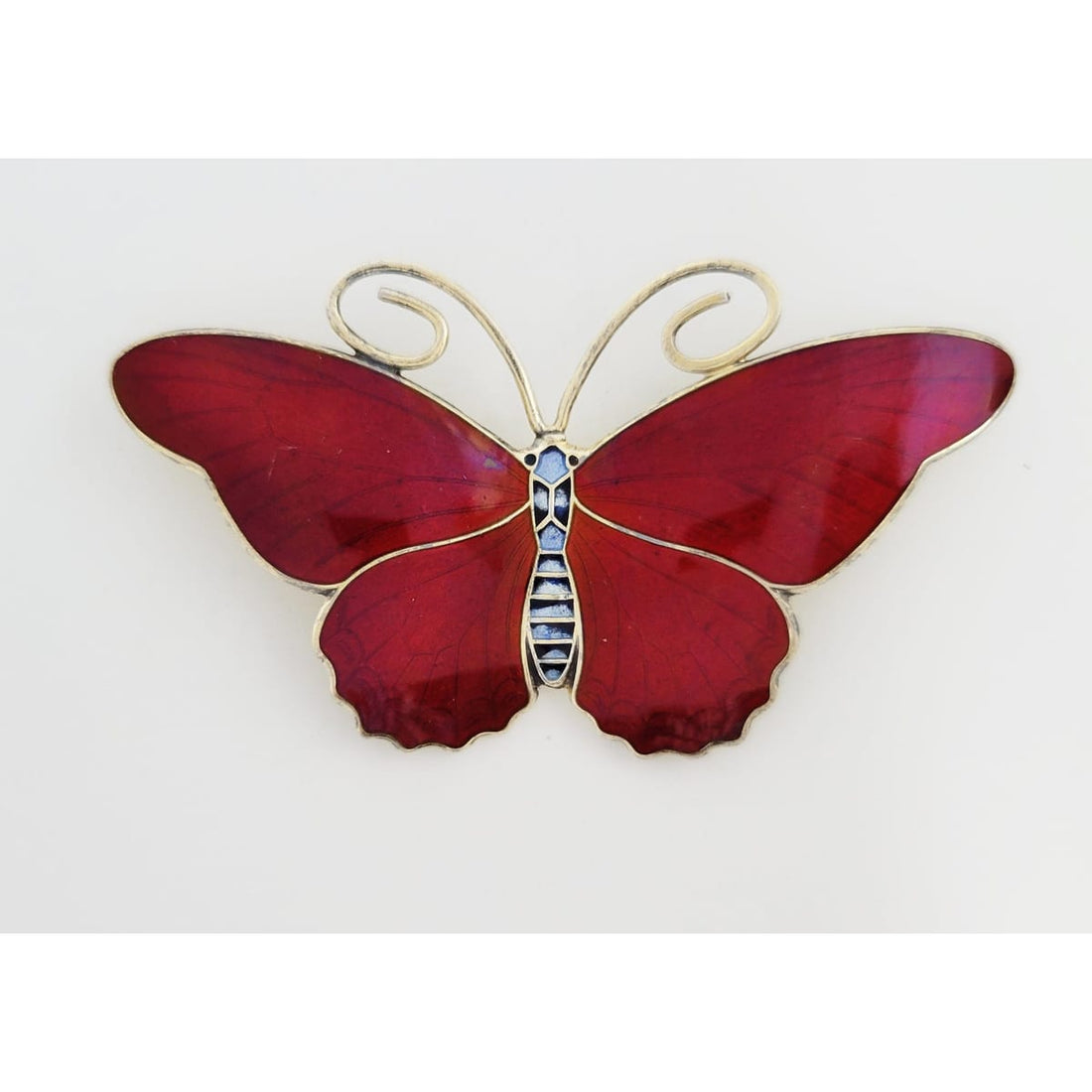 Hestenes Jewelry VERY RARE Hestenes Norway Sterling &amp; Enamel HUGE Butterfly Brooch 1930s