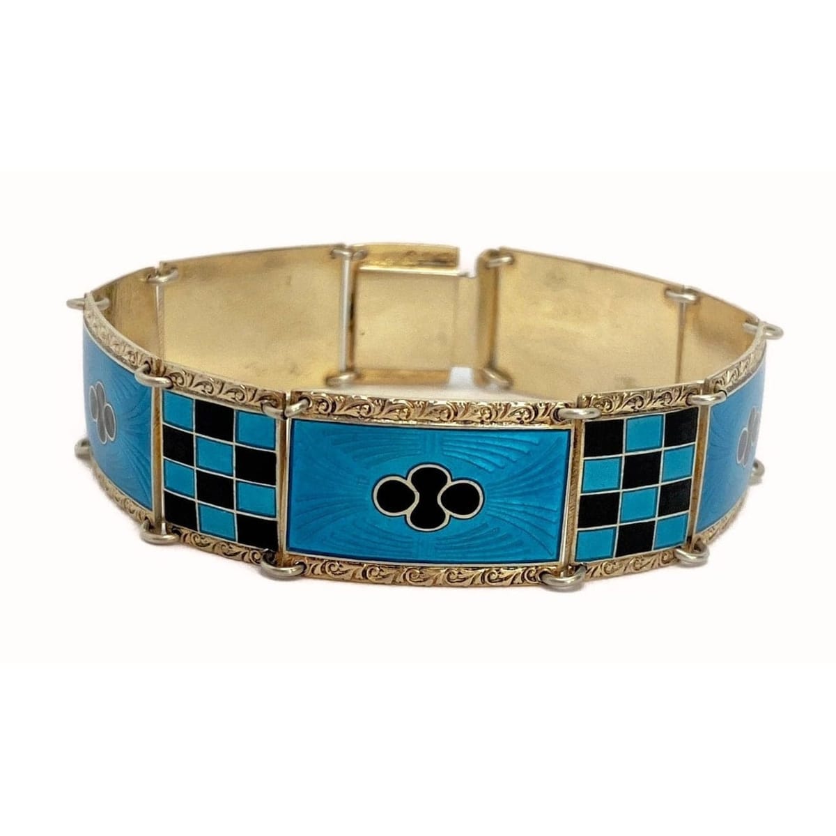 Hjortdahl Jewelry Designer Hjortdahl Norway Sterling &amp; Enamel Art Deco Panel Bracelet RARE 1930s
