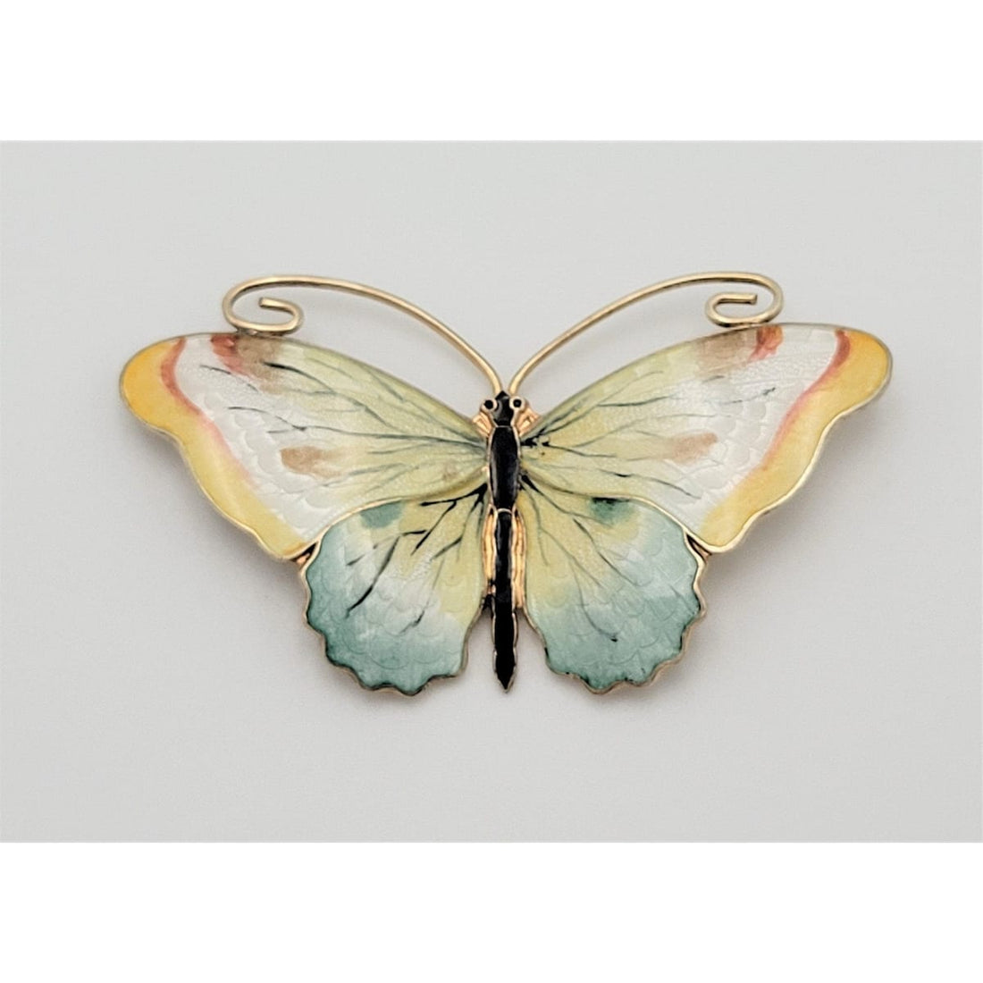 Hjortdahl Jewelry RARE 925S Enamel Hjortdahl Norway MASSIVE Butterfly Brooch Circa 1931-1954