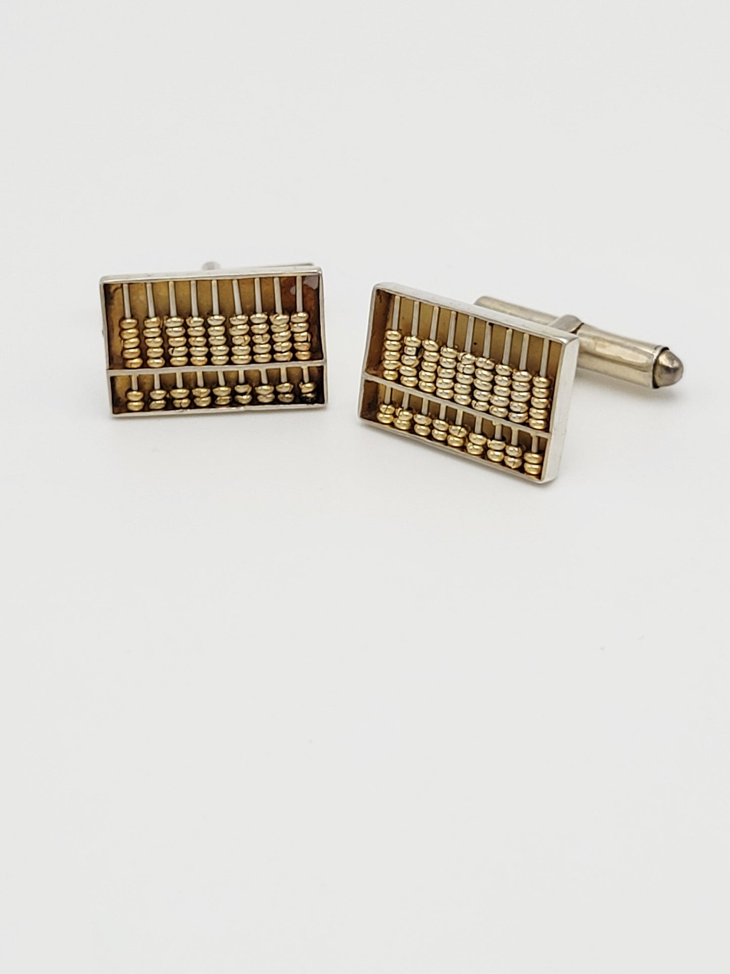 Hong Kong Sterling Jewelry Hong Kong Designer Gold Gilt Sterling Working Abacus Cufflinks Circa 1950s