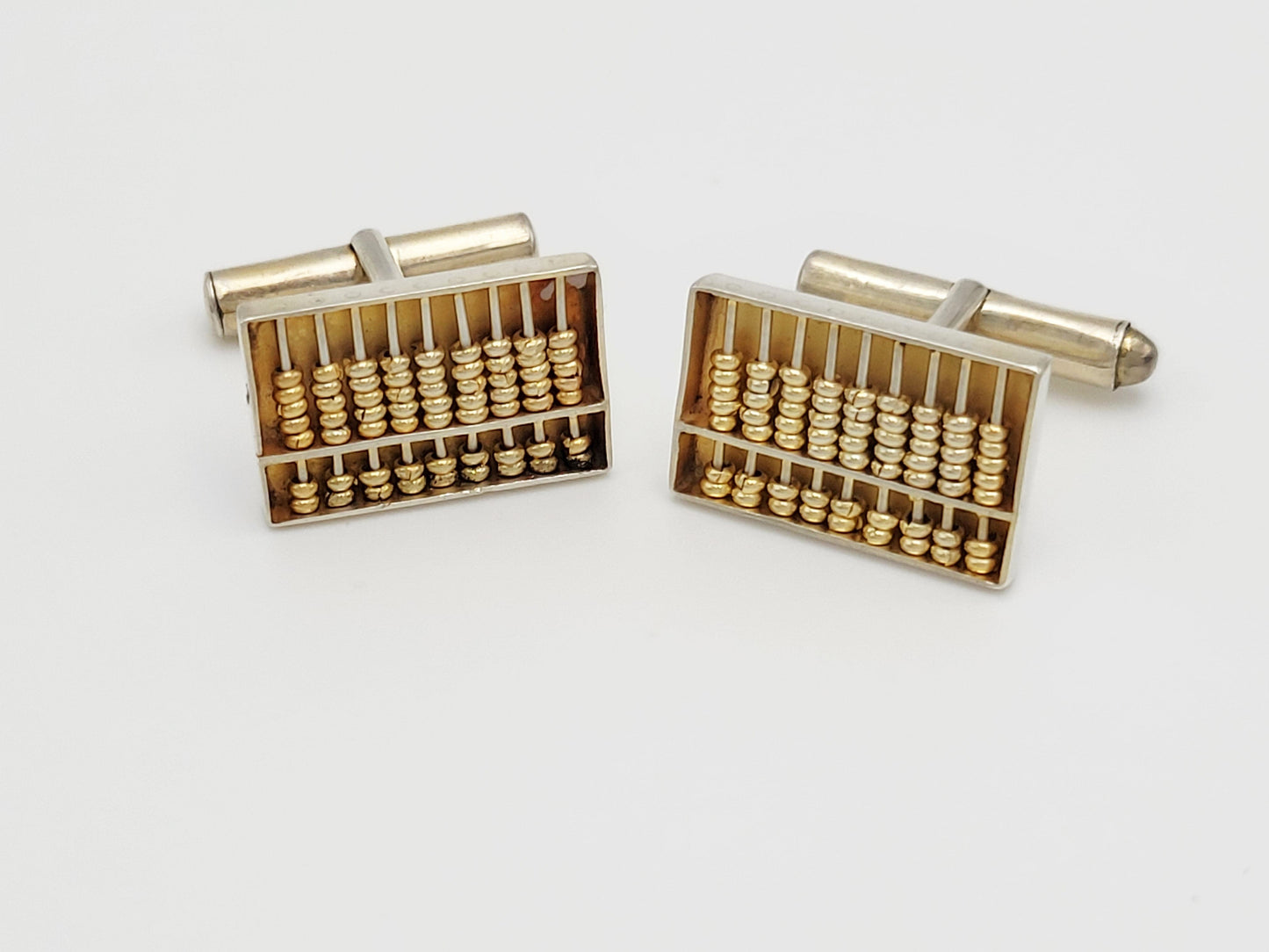 Hong Kong Sterling Jewelry Hong Kong Designer Gold Gilt Sterling Working Abacus Cufflinks Circa 1950s