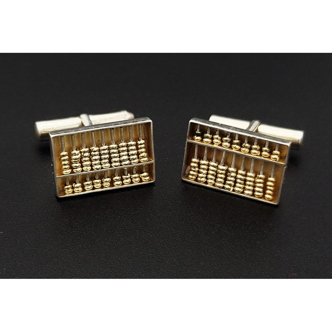 Hong Kong Sterling Jewelry Vintage Sterling Silver Abacus Cufflinks Circa 1960s