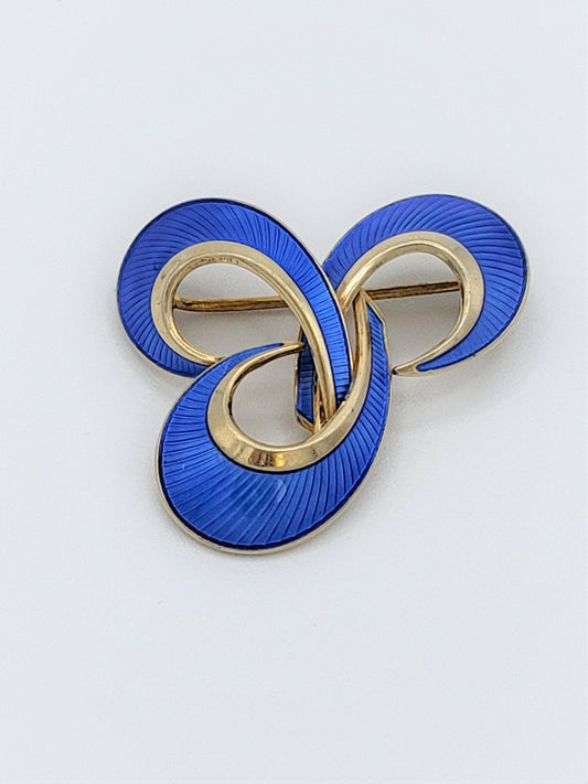 Hroar Prydz Jewelry Hroar Prydz Norway Designer Blue Guilloche Enamel Modernist Brooch 1940s