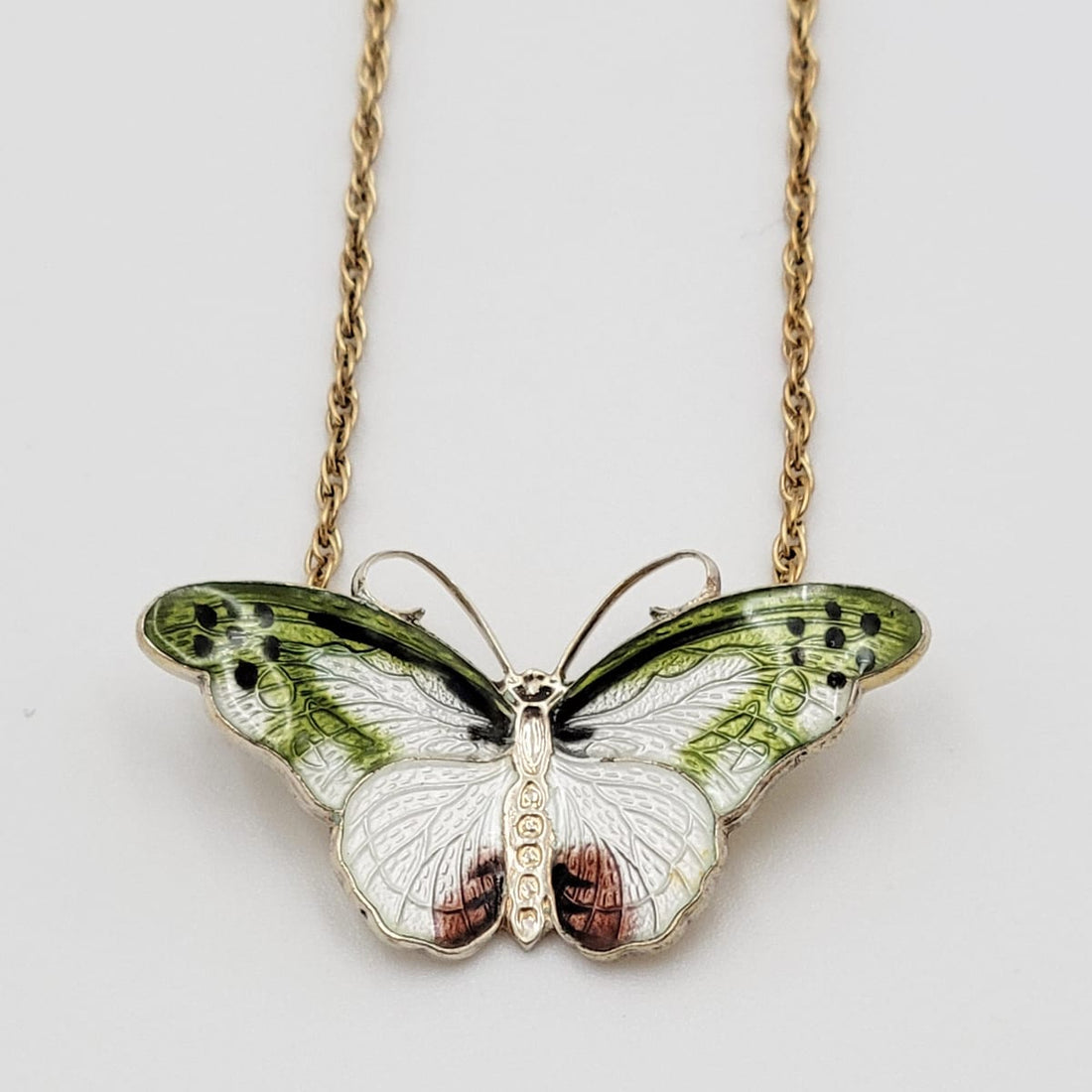 Hroar Prydz Jewelry Hroar Prydz Norway Sterling &amp; Guilloche Enamel Butterfly Necklace 20/30s