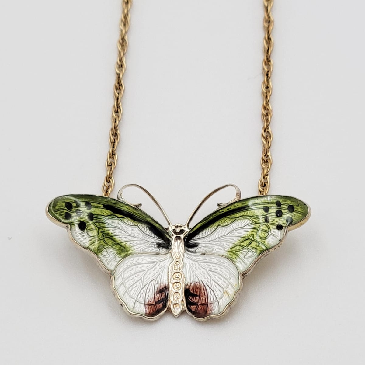 Hroar Prydz Jewelry Hroar Prydz Norway Sterling &amp; Guilloche Enamel Butterfly Necklace 20/30s
