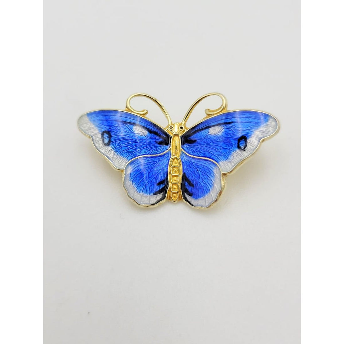 Hroar Prydz Jewelry Norwegian Designer Hroar Prydz Sterling &amp; Blue Enamel Butterfly Brooch 20s/30s