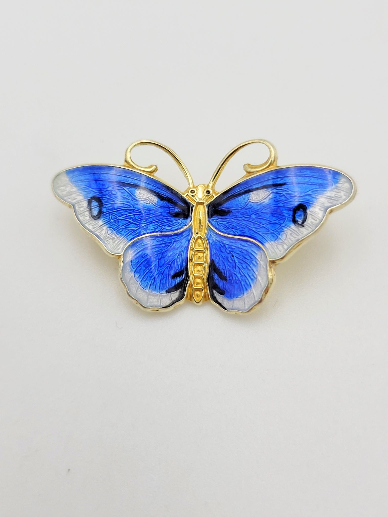 Hroar Prydz Jewelry Norwegian Designer Hroar Prydz Sterling & Blue Enamel Butterfly Brooch 20s/30s