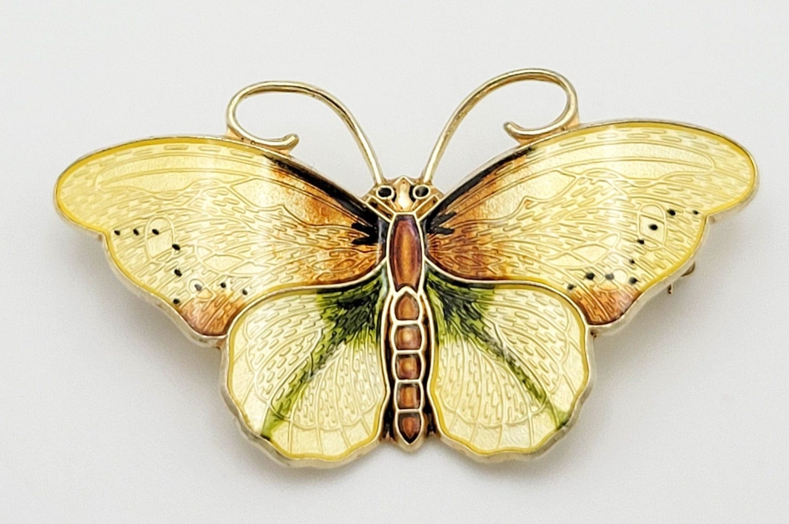 Hroar Prydz Jewelry Norwegian Designer Hroar Prydz Sterling Enamel Butterfly HUGE Brooch 20s/30s