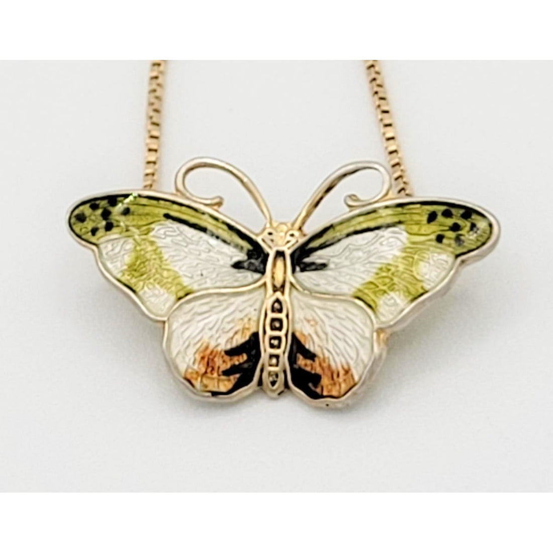 Hroar Prydz Jewelry Norwegian Designer Hroar Prydz Sterling Enamel Butterfly Pendant Necklace 1930s