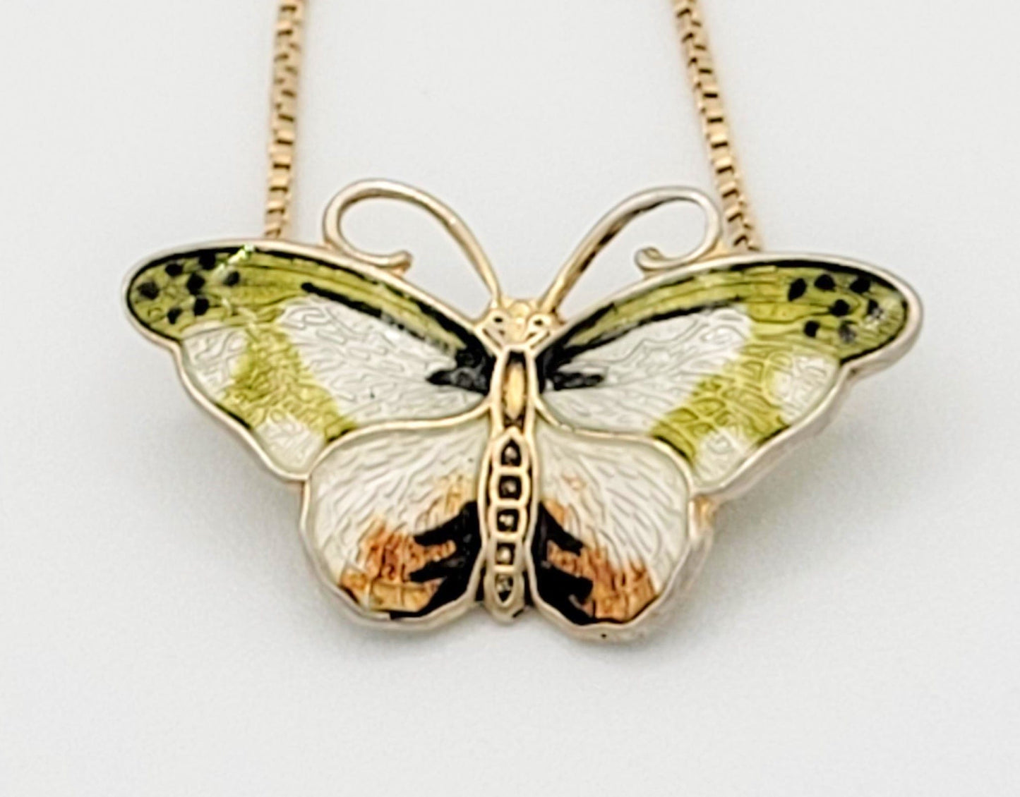 Hroar Prydz Jewelry Norwegian Designer Hroar Prydz Sterling Enamel Butterfly Pendant Necklace 1930s