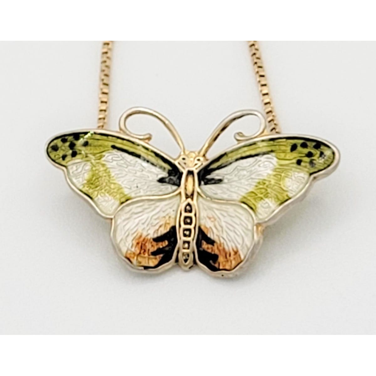 Hroar Prydz Jewelry Norwegian Designer Hroar Prydz Sterling Enamel Butterfly Pendant Necklace 1930s