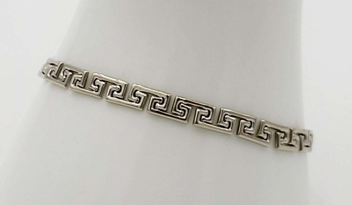 HW Burdick Co Jewelry Burdick Italian 14KT White Gold Art Deco Greek Revival Key Bracelet Circa 1910s/20s