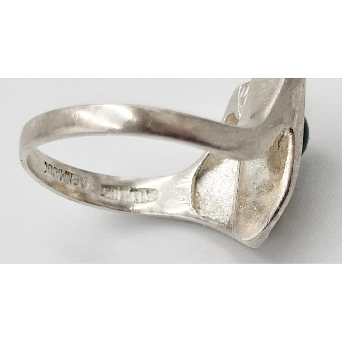 Ibsen &amp; Weeke Jewelry Danish Ibsen &amp; Weeke Sterling Green Chalcedony Brutalist Modernist Ring 1960s