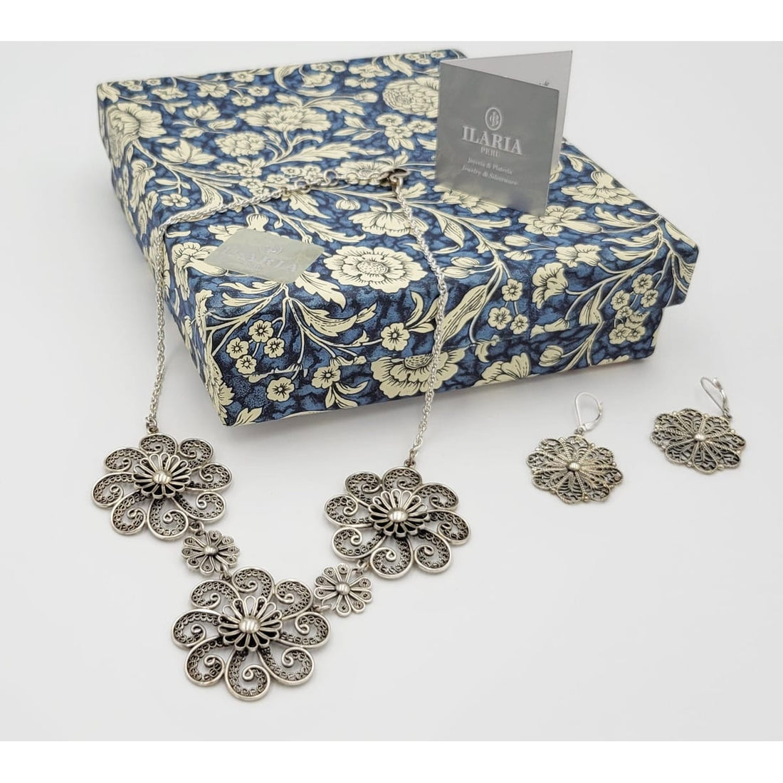 Ilaria Peru Jewelry Designer Ilaria Peru Sterling Silver Statement Necklace &amp; Earrings Set in Original Box