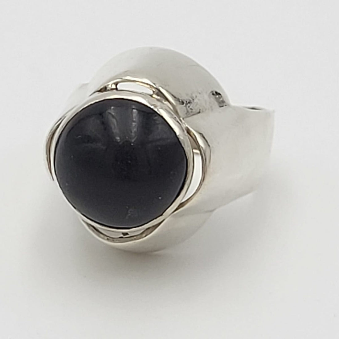 Israel Sterling Jewelry Designer Sterling Silver &amp; Onyx Huge Statement Cocktail Ring Signed 1960&