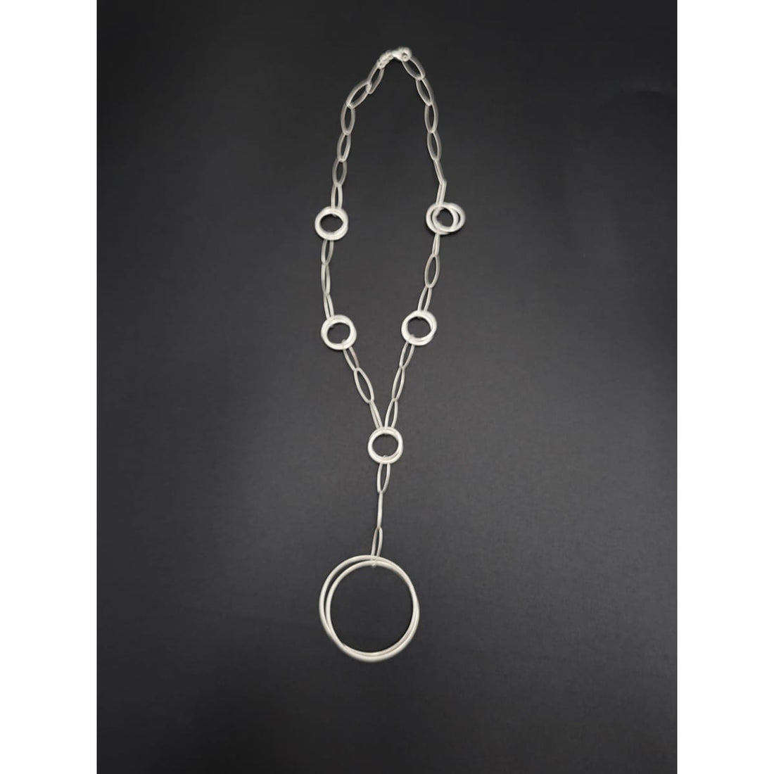 Italy Sterling Jewelry Italian Designer Sterling Paper Clip Y-Drop Chain Necklace w/ Circle Pendants