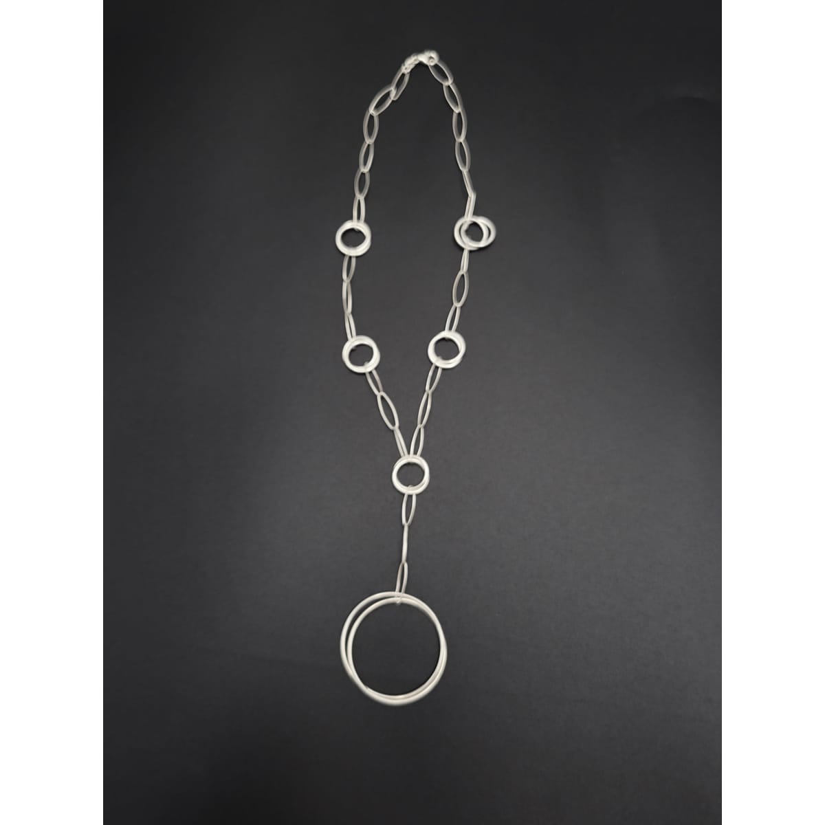 Italy Sterling Jewelry Italian Designer Sterling Paper Clip Y-Drop Chain Necklace w/ Circle Pendants