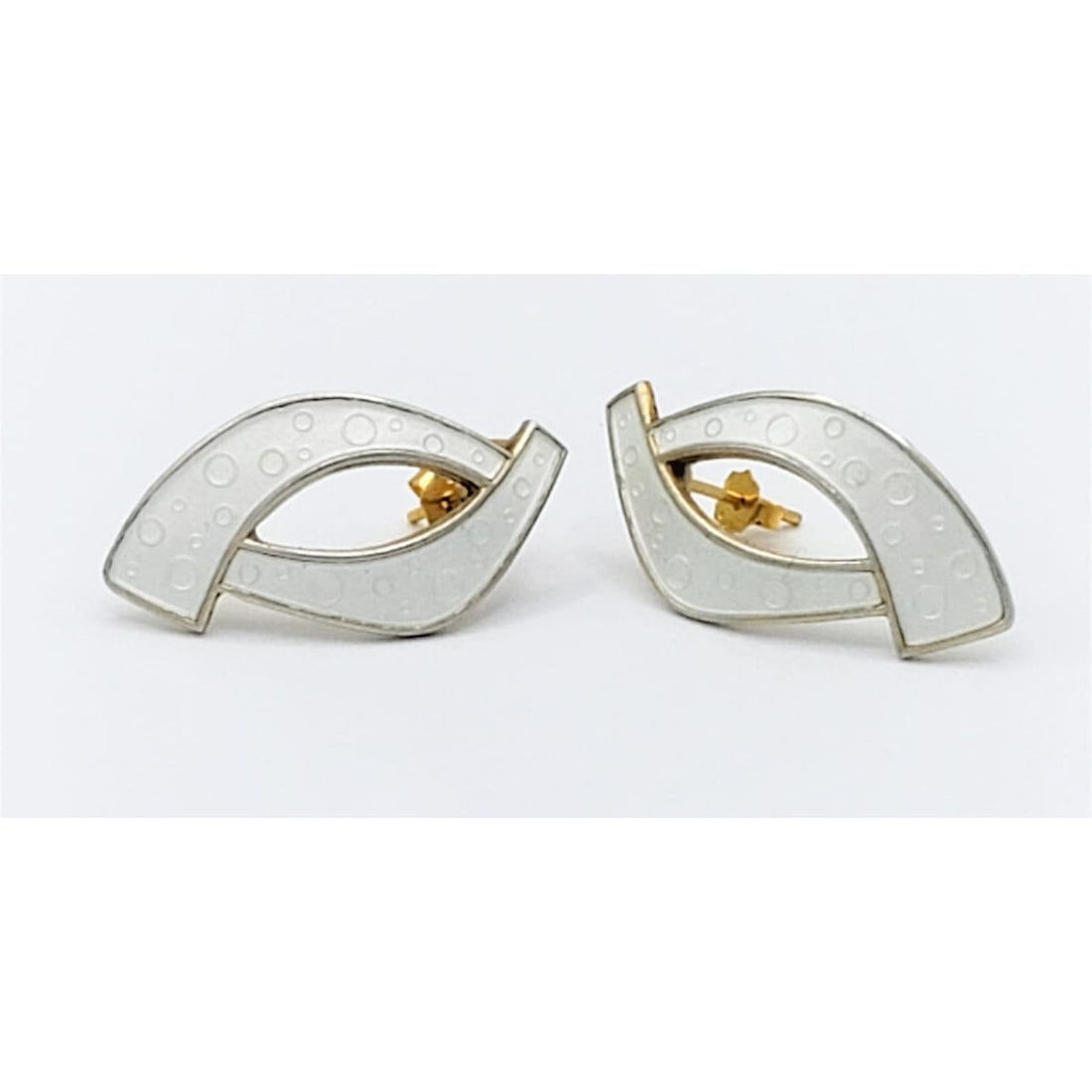 Ivar Holth Jewelry Designer Ivar Holth Norway Sterling White Enamel Art Deco Pierced Earrings 1950s