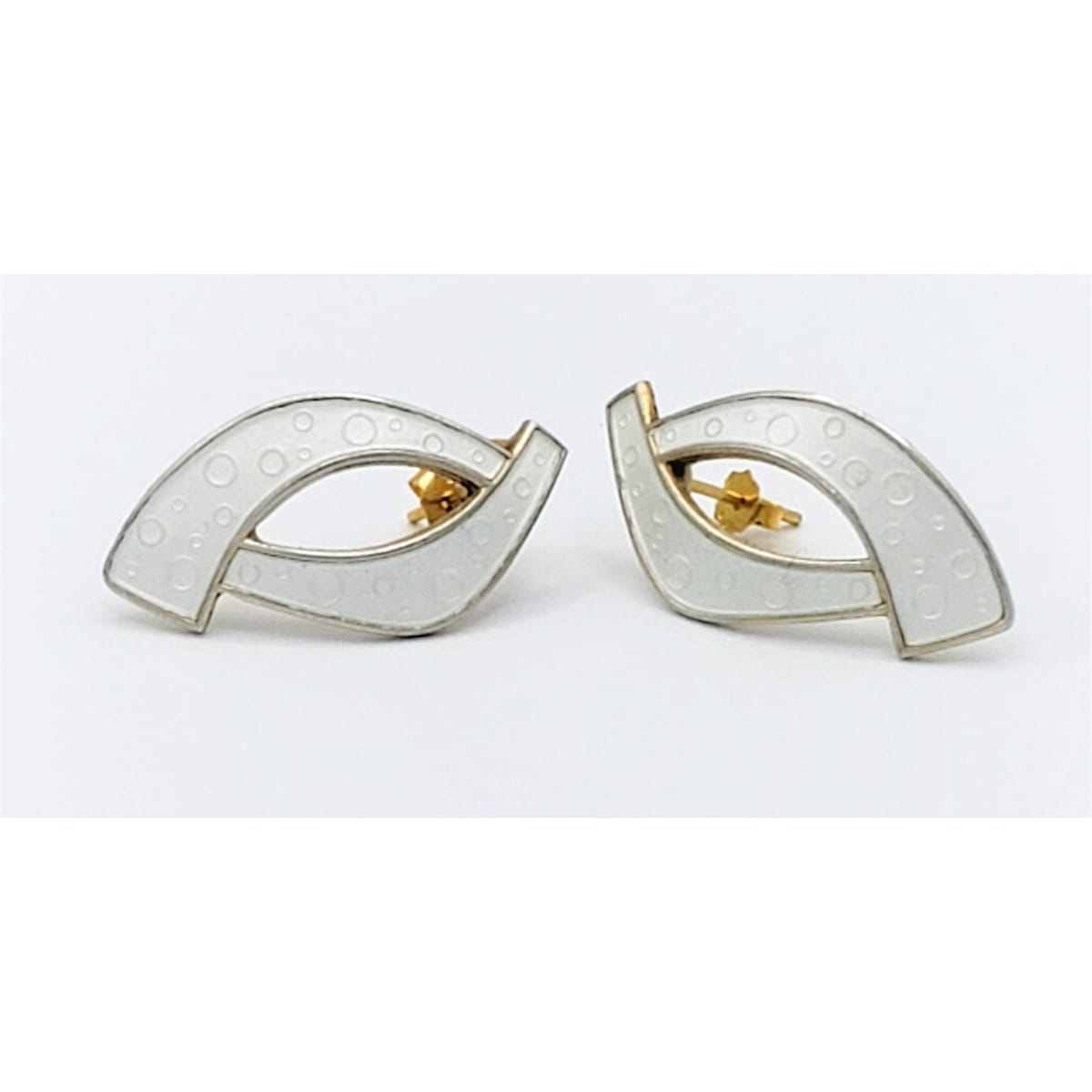 Ivar Holth Jewelry Designer Ivar Holth Norway Sterling White Enamel Art Deco Pierced Earrings 1950s