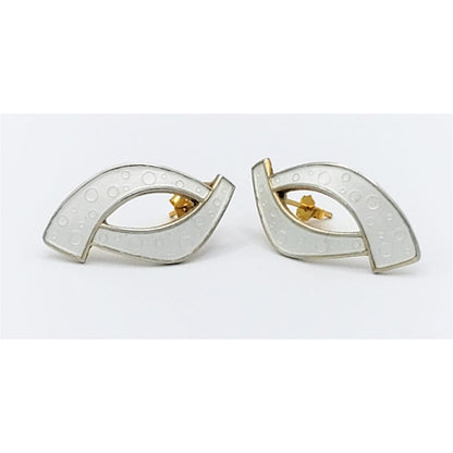 Ivar Holth Jewelry Designer Ivar Holth Norway Sterling White Enamel Art Deco Pierced Earrings 1950s