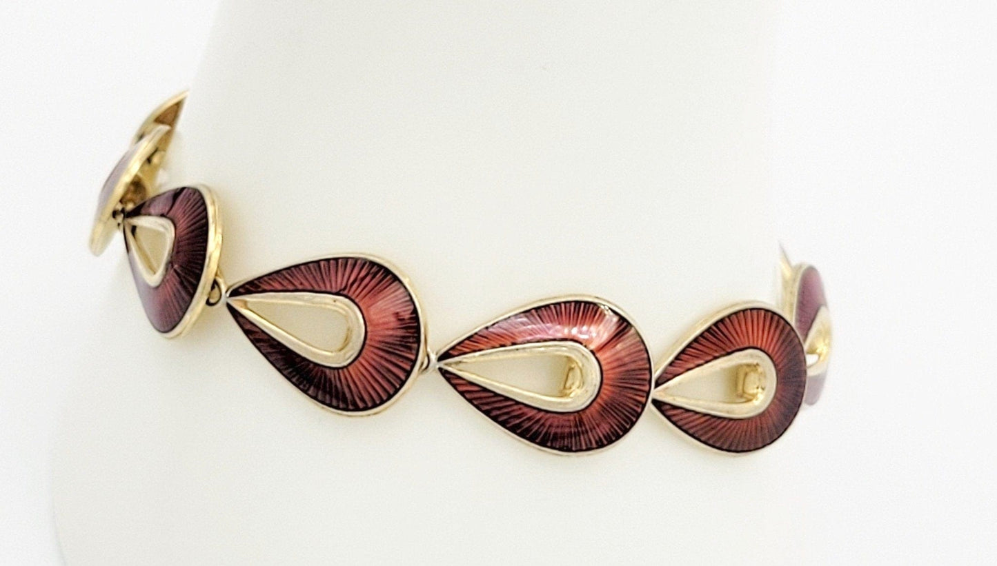 Ivar Holth Jewelry Ivar Holth Norway Sterling & Deep Ruby Red Enamel Art Deco Bracelet 1940s