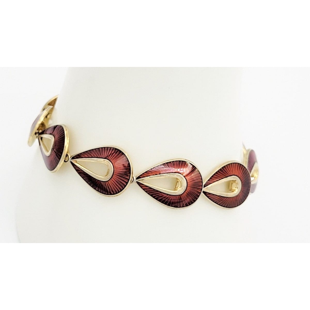 Ivar Holth Jewelry Ivar Holth Norway Sterling &amp; Deep Ruby Red Enamel Art Deco Bracelet 1940s