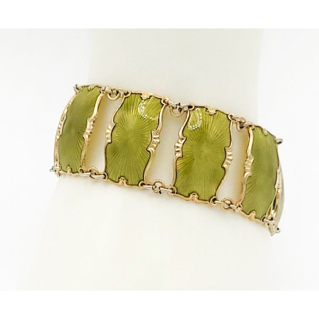 Ivar Holth Jewelry Ivar Holth Norway Sterling &amp; Green Enamel Art Deco Panel Links Bracelet 1940s