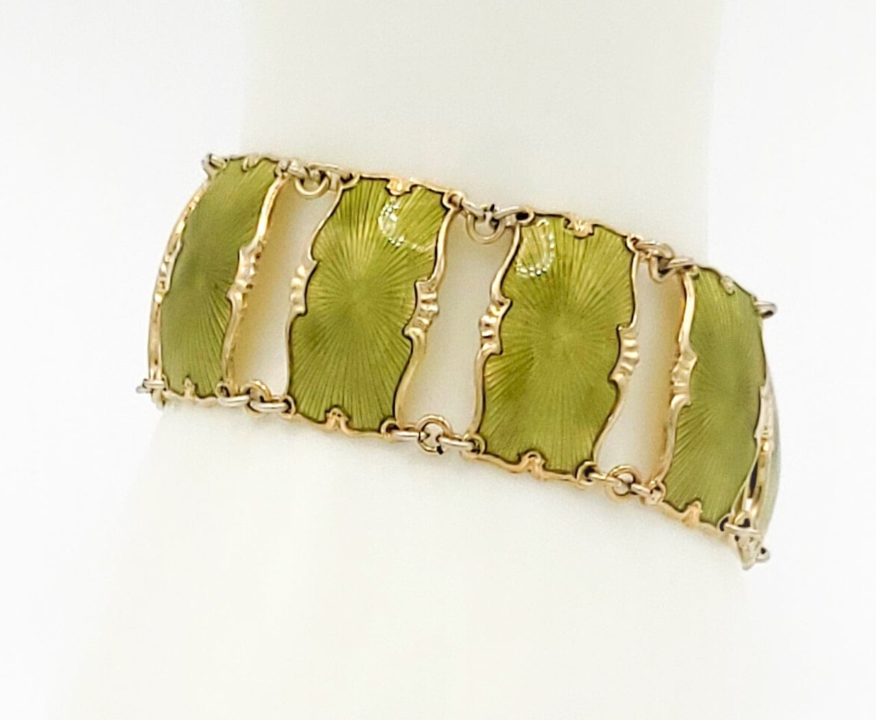 Ivar Holth Jewelry Ivar Holth Norway Sterling & Green Enamel Art Deco Panel Links Bracelet 1940s