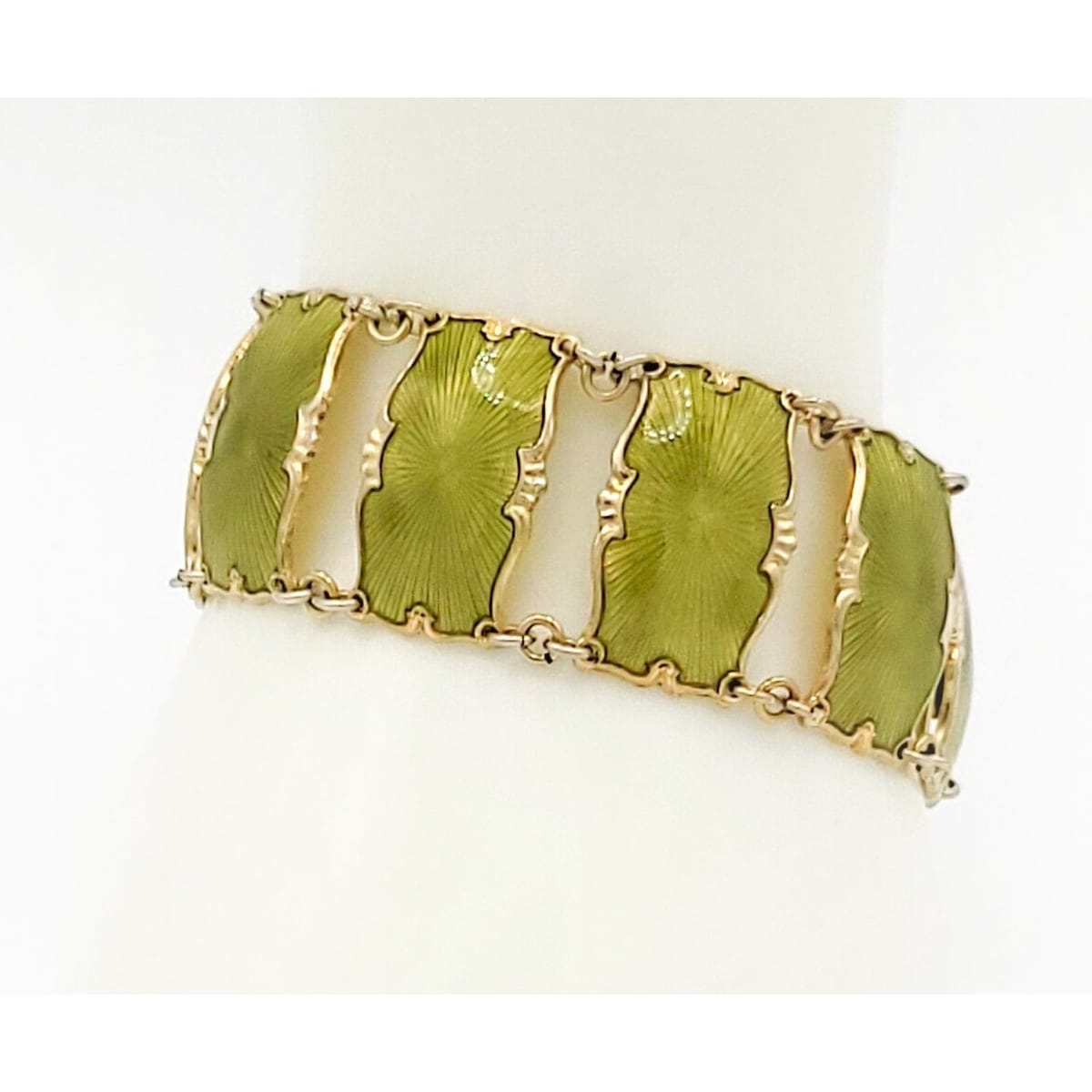 Ivar Holth Jewelry Ivar Holth Norway Sterling &amp; Green Enamel Art Deco Panel Links Bracelet 1940s