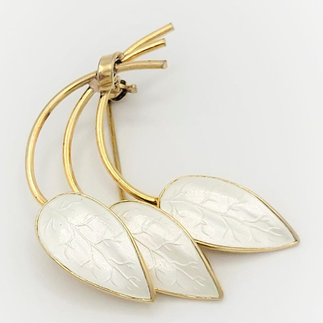 Ivar Holth Jewelry Norway Designer Ivar Holth Sterling &amp; Enamel Leaves Brooch Pendant 1940s