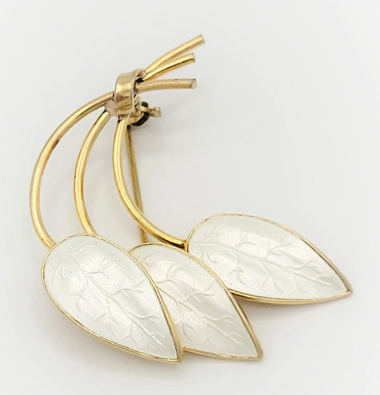 Ivar Holth Jewelry Norway Designer Ivar Holth Sterling & Enamel Leaves Brooch Pendant 1940s