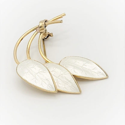 Ivar Holth Jewelry Norway Designer Ivar Holth Sterling &amp; Enamel Leaves Brooch Pendant 1940s