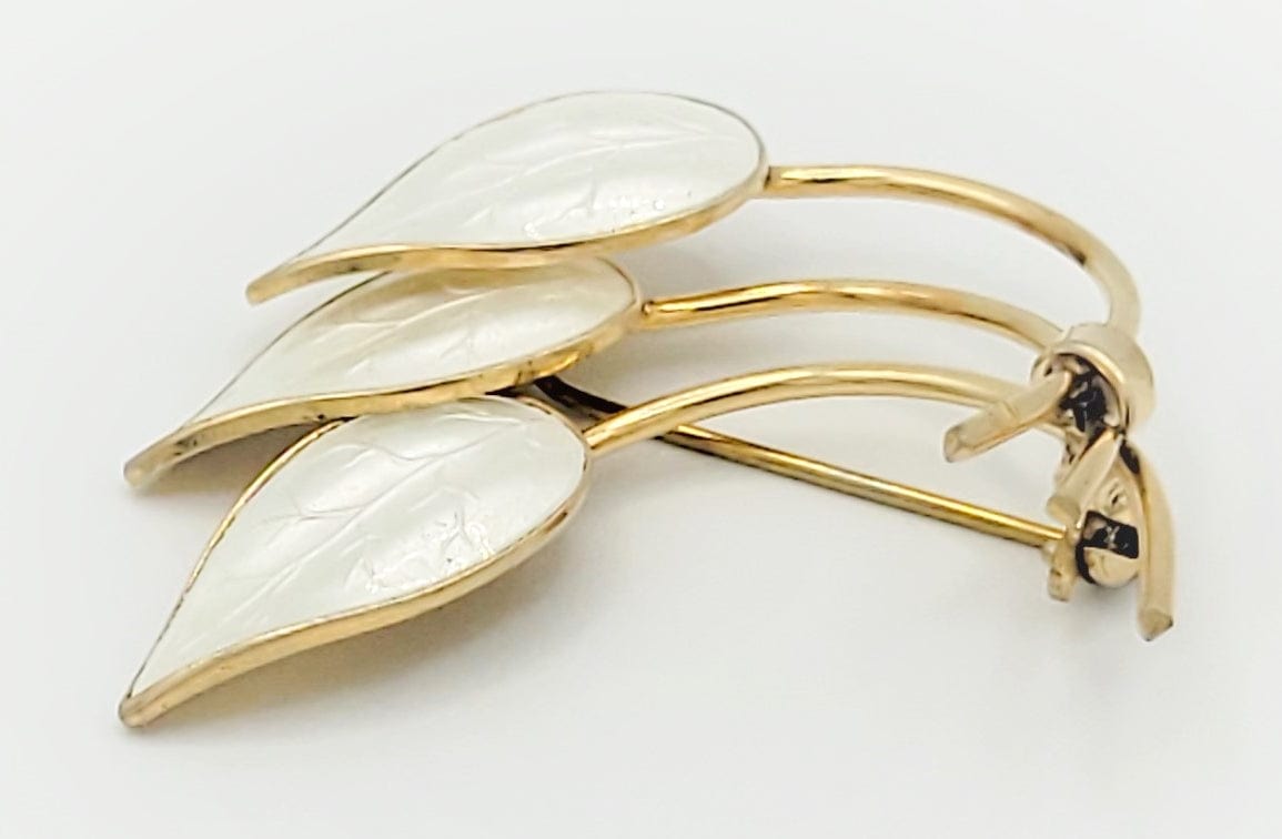 Ivar Holth Jewelry Norway Designer Ivar Holth Sterling & Enamel Leaves Brooch Pendant 1940s