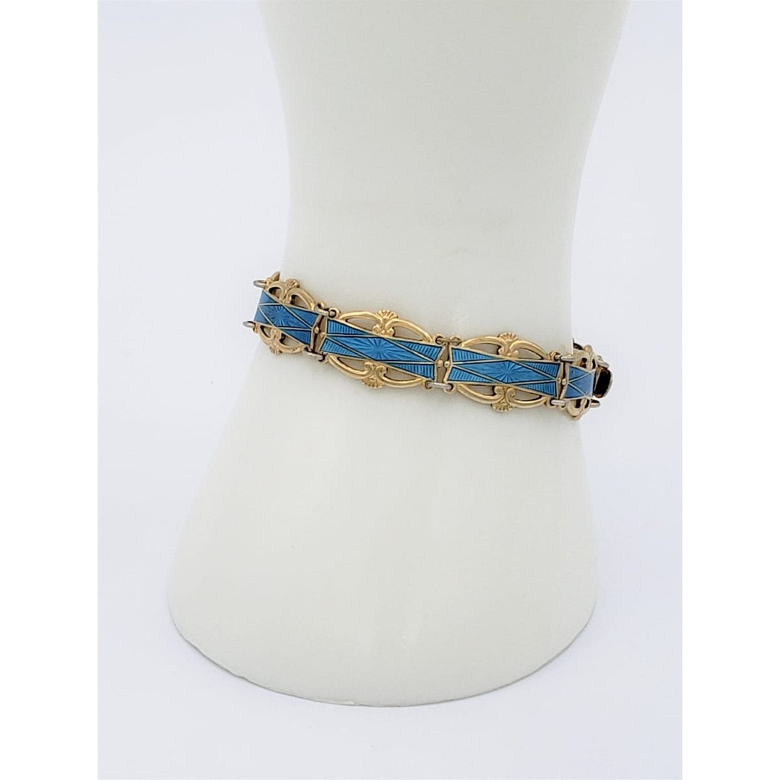 Ivar Holth Jewelry Vintage Ivar Holth Norway Gilt 925 Sterling &amp; Blue Enamel Art Deco Panel Bracelet