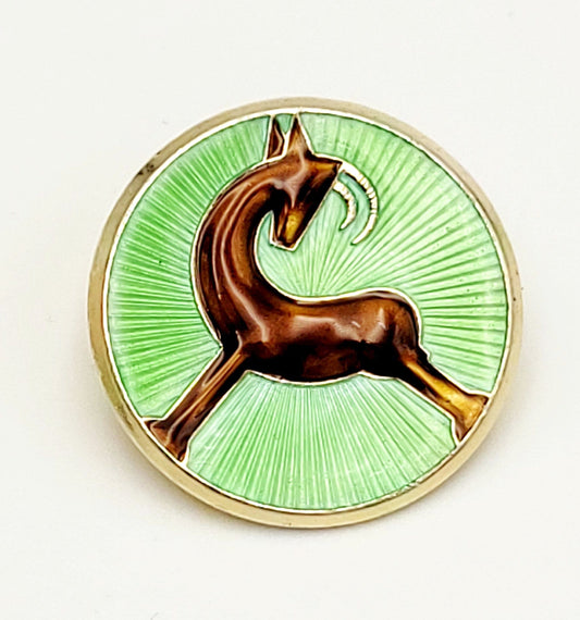 J Tostrup Jewelry J Tostrup Norway Sterling Enamel Art Deco Zodiac Aries Ram Brooch Pin 1950's