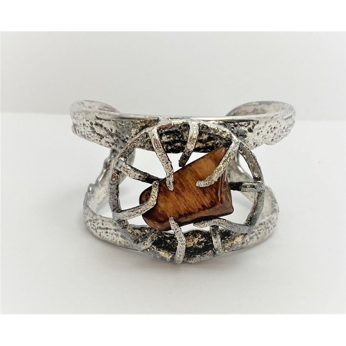 Jacob Hull Jewelry Jacob Hull B&amp;D Denmark 800 Silver &amp; Tigers Eye Modernist Cuff Bracelet 70s-80s