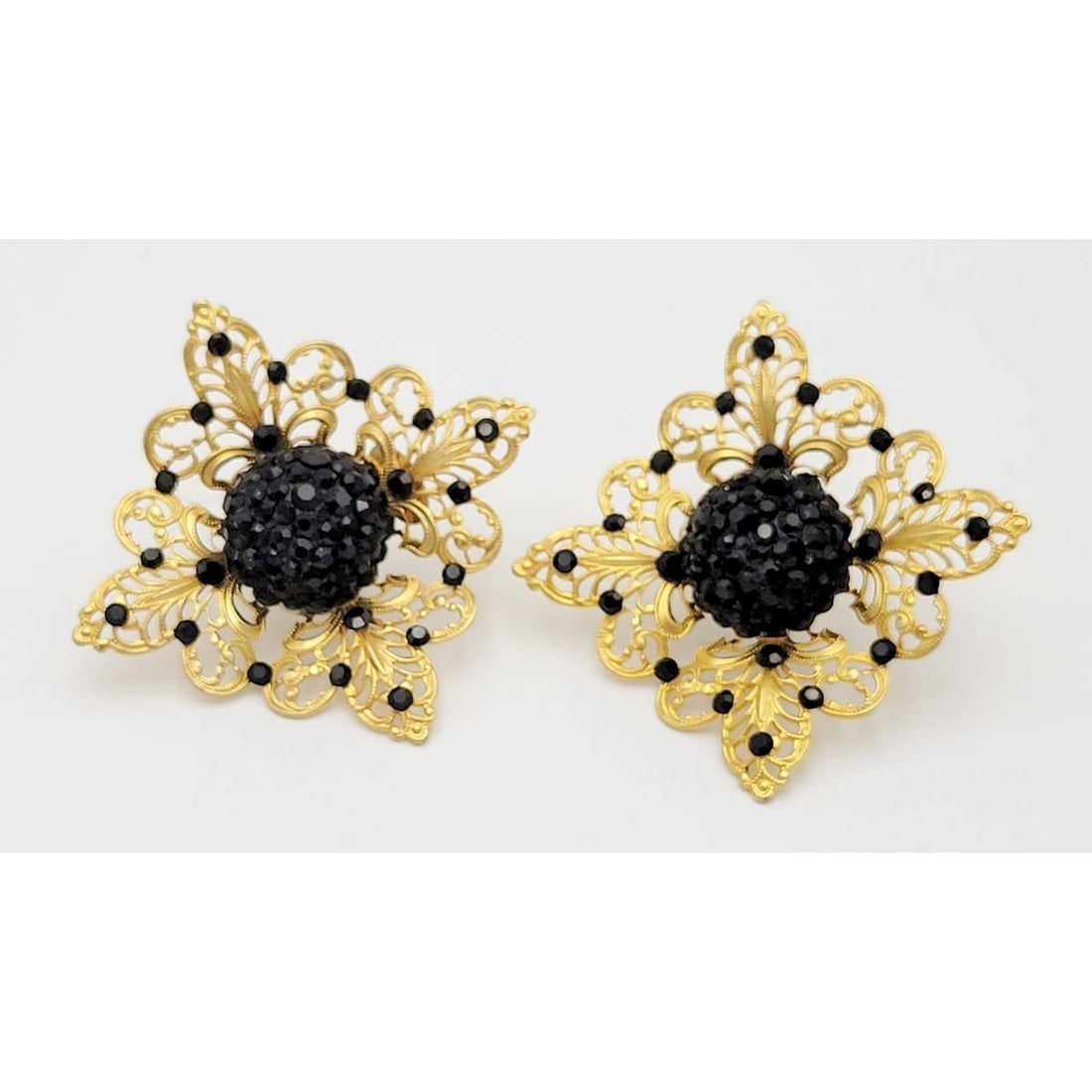 James Arpad Jewelry VNTG James Arpad France Gold/Black Crystal Art Nouveau COUTURE RUNWAY Earrings