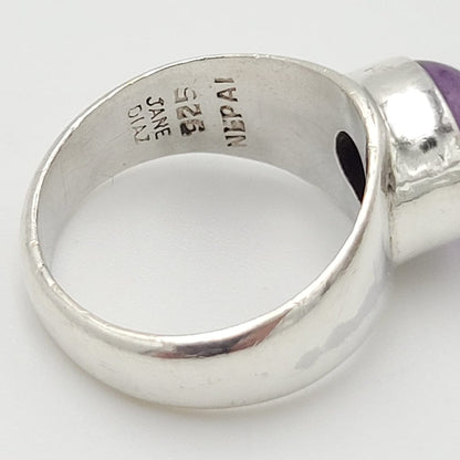 Jane Diaz Nepai Jewelry Designer Jane Diaz Nepali Sterling &amp; Amethyst Domed Cocktail Ring 1990s