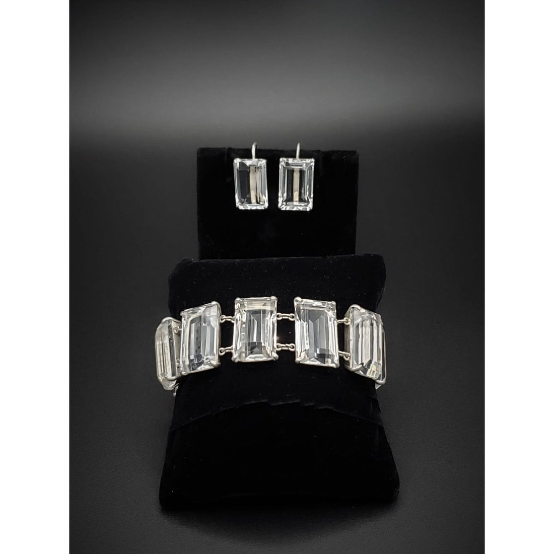 Japan Silver Jewelry Superb Japanese Sterling Art Deco Quartz Crystal Bracelet Earrings SET Circa 1930s