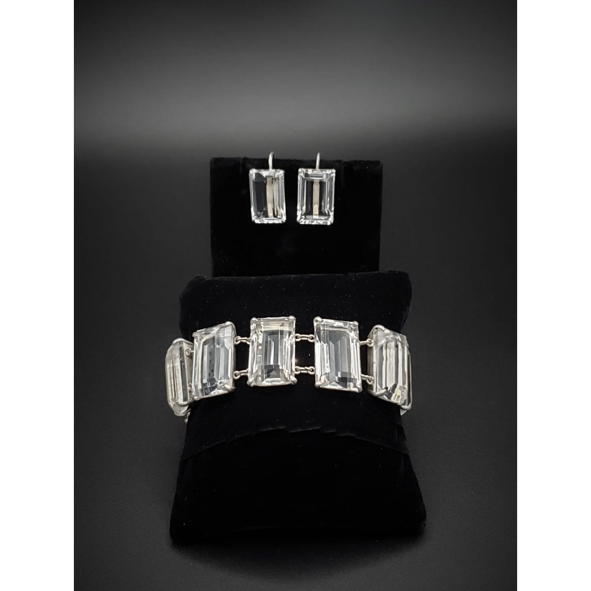 Japan Silver Jewelry Superb Japanese Sterling Art Deco Quartz Crystal Bracelet Earrings SET Circa 1930s