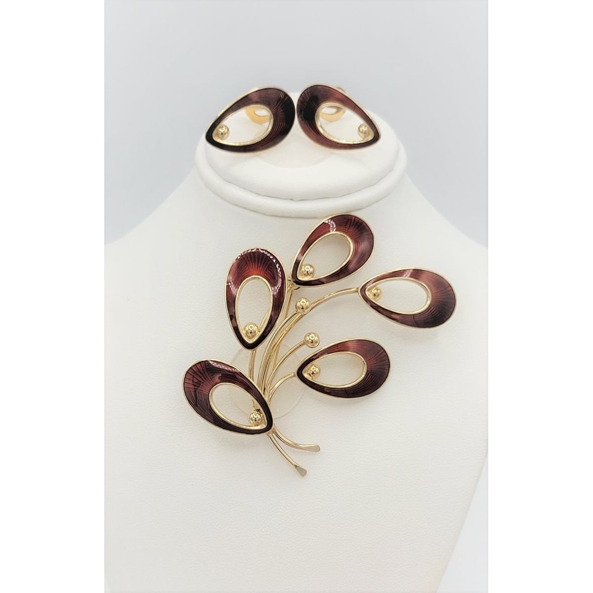 Jemax Jewelry VNTG Karin Pedersen JEMAX Denmark Gilt 925 &amp; Enamel Art Deco Brooch Earrings SET