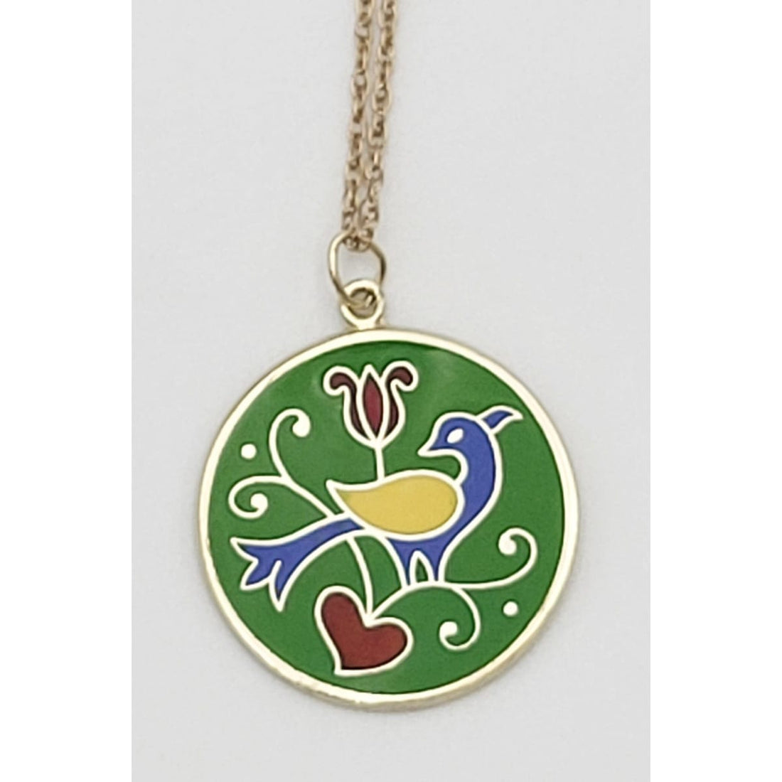 Jens Tag Hansen Jewelry Vintage Sterling Silver &amp; Enamel Bird Flowers Ornate Pendant Necklace Signed