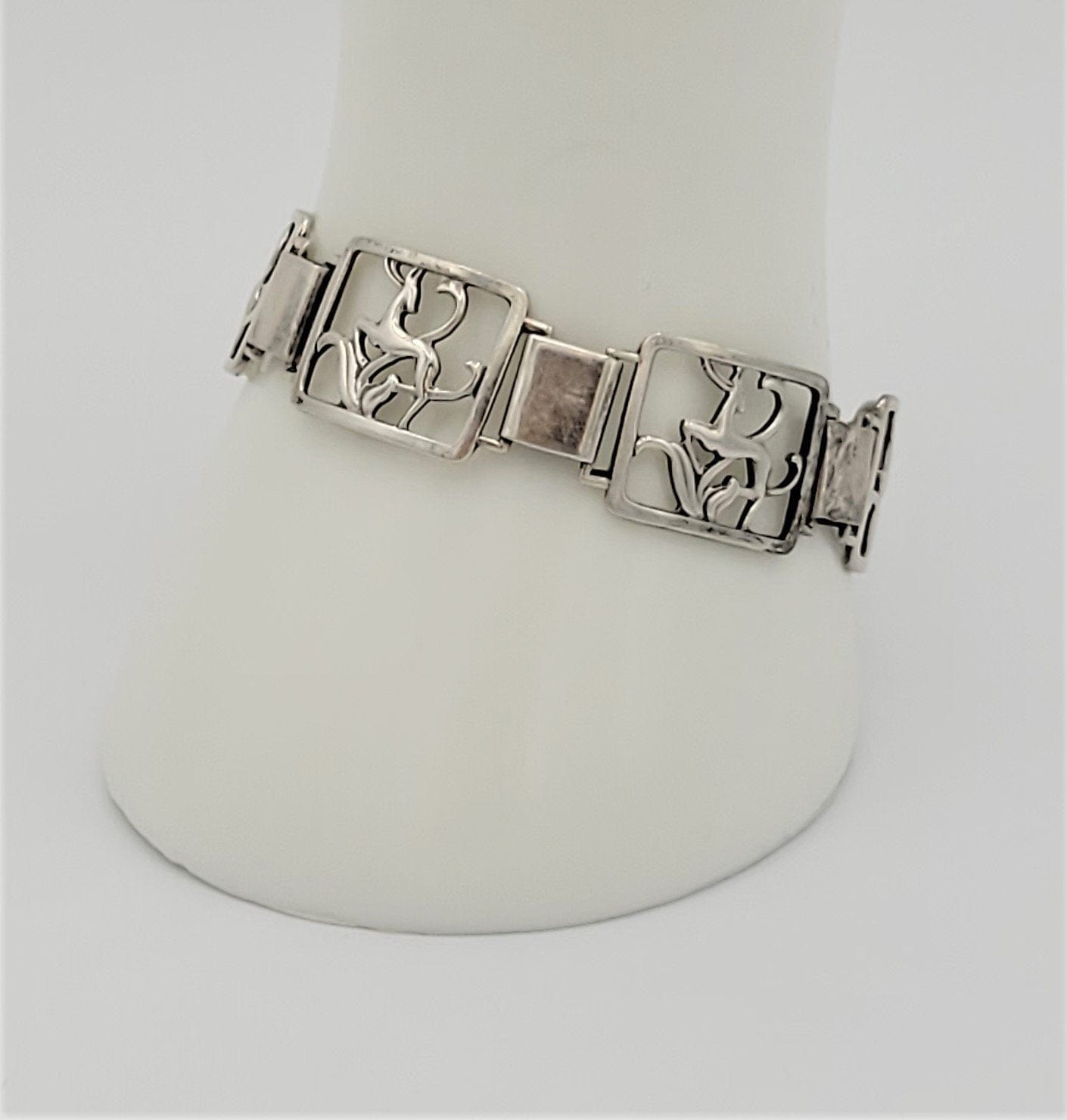 Jensen Denmark Jewelry VNTG Jensen Denmark 830 Sterling Panel Link Bracelet Deer in Foliage Circa 1920s